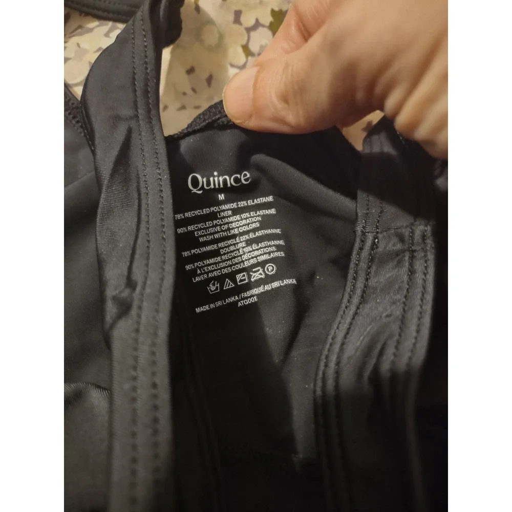 Quince Italian Wrap One Piece Swimsuit Black Recycled Polyamide Size M NWT